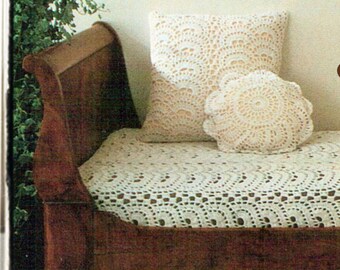 Instant Download PDF Crochet Pattern to make an Heirloom Victorian Lace Bedspread & Square or Round Flower Cushions Single Double King