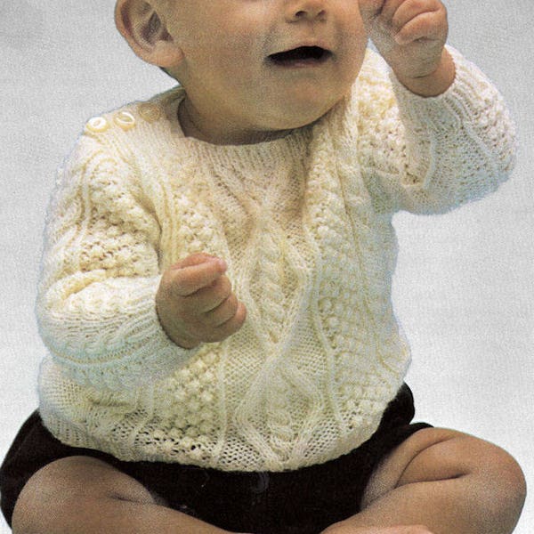 Instant Download PDF KNITTING PATTERN to make a Baby Boy or Girls Traditional Irish Aran Sweater 4 Ply yarn 2 Sizes 18 & 20 inch Chest