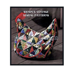 Full Size PDF SEWING PATTERN  Easy A4 Printable to make a Quilted Patchwork Hen Door Stop Bean Bag Chicken Cushion Instant Download