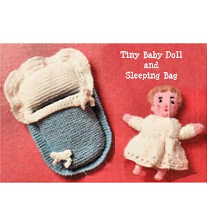 Instant Download PDF Knitting Pattern to make a Little 5 inch Baby Bunting Soft Body Doll & Dress Sleeping Bag Crib Soft Take Along Toy