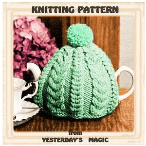 Instant Download PDF Easy Quick Knitting Pattern to make a Chunky Aran Cable Tea Teapot Cosy or Pom Pom Hat Chunky Yarn Grandmas Kitchen