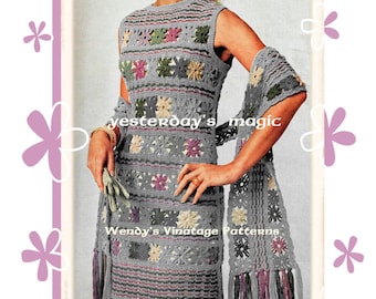 Instant Download PDF Crochet Pattern to make a Womens Sleeveless Shift Summer Dress & Scarf Stole 4 Ply Yarn  3 Sizes up to 40 inch Bust