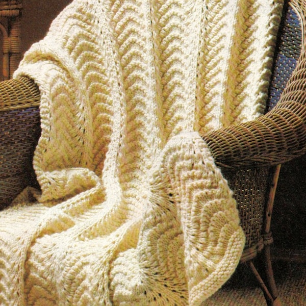 Instant Download PDF Easy Beginners Knitting Pattern to make a Chunky Aran Style Textured Blanket Sofa Throw Fireside Rug Cottage Chic