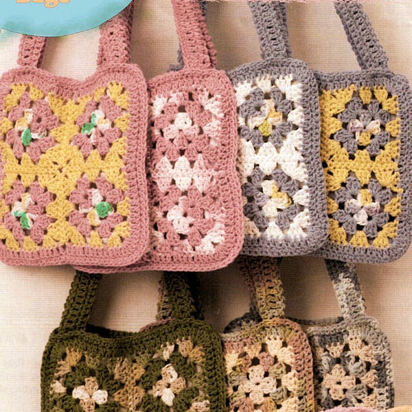 Instant Download PDF Easy Beginners Crochet Pattern to make 9 Inch Granny Square Girls Handbag Tote Purse Party Bag Kindle Tablet Case