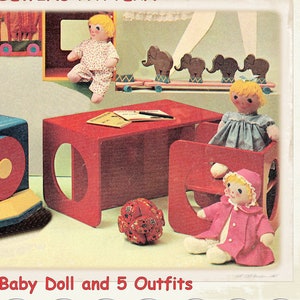 PDF Full Size Sewing Pattern A4 Printable to make a 20 inch Tall Soft Body Fabric Baby Rag Doll & Clothes 5 Outfits Instant Download