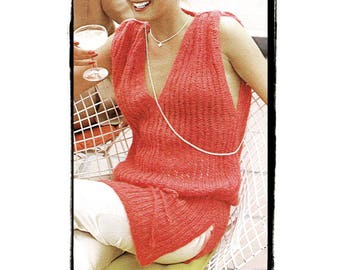 Instant Download PDF  Knitting Pattern to make a Womens Thigh Length Sleeveless Summer Tunic Beach Dress 4 Ply Yarn 4 Sizes 32 to 38 Bust