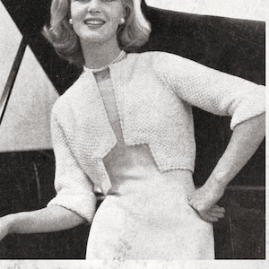 Instant Download PDF Fifties Knitting Pattern to make a Womens Bolero Cropped Jacket Wedding or Prom 10 Ply Yarn 32 34 36 inch Bust