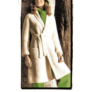 Instant Download PDF Knitting Pattern to make a Knee Length Wrap Over Shawl Collar Womens Coat Chunky Yarn 3 Sizes to fit 34 to 40 inch bust