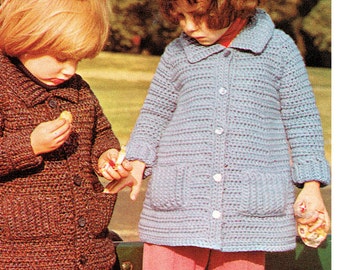Instant Download PDF Crochet Pattern to make a Little Girls Toddlers Flared Short Coat Jacket 10 Ply Aran Yarn 3 Sizes 20 to 24 inch Chest