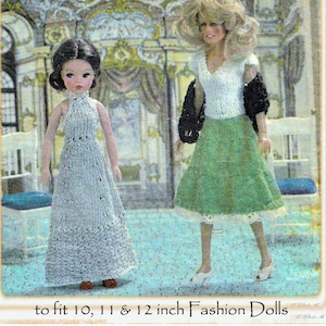 PDF Vintage Sindy Barbie Daisy Doll Clothes Knitting Pattern Marriner 1665  Pippa Dawn Pullip Blythe 1970s Halter Flares Shawl Dress 