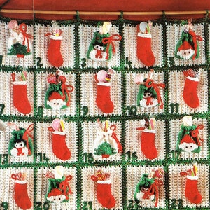 Instant Download PDF Knitting & Crochet Pattern to make an Advent Calendar Santa Snowmen Trees Stocking Wall Hanging Christmas Decoration