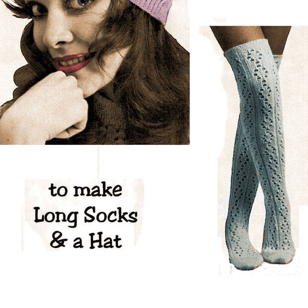 Instant Download PDF Knitting Pattern to make a Lacy Beanie Hat Juliet Cap Long Over Knee Socks Stockings 4ply & 3ply yarns All Womens Sizes