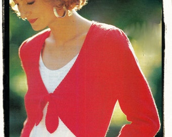 Instant Download PDF Knitting Pattern to make a Womens Long Sleeve Bolero Cardigan Shrug Tie Front 3 Ply Yarn 4 Sizes 32 to 38 inch Bust