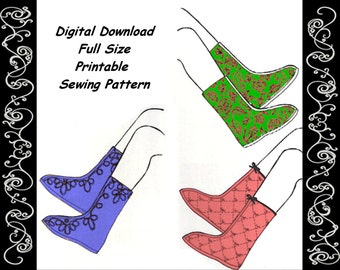 PDF Easy Sewing Pattern Full Size A4 Printable to make Slipper Boots Padded Quilted Calf Length All Sizes Women & Girls