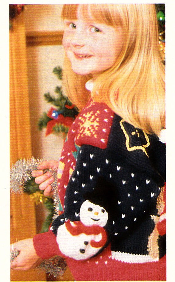 Instant Download Pdf Intarsia Knitting Pattern To Make A Childrens Christmas Sweater Rudolph Santa Snowman 3 Sizes 22 To 26 Inch Chest