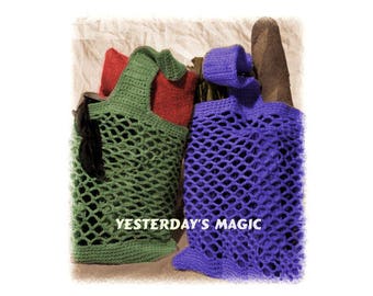 Instant Download PDF Crochet Pattern to make a String Filet Mesh Lightweight Folding Reusable Washable Shopping Bag Eco Green Recycled