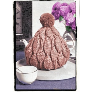 Instant Download PDF  Easy Beginners Knitting Pattern to make a Chunky Aran Pom Pom Tea Cosy or Funky Bobble Hat Country Cottage Kitsch