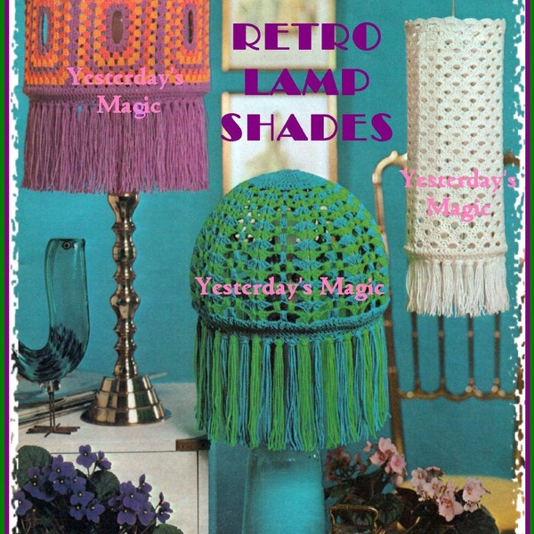 Instant Download PDF Crochet Pattern to make 3 Fringed Light Shades Ceiling Table Lamp Hippy Retro Country Home Rustic Decor 4 Ply Yarn