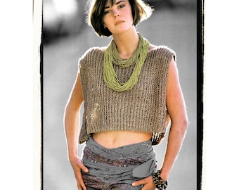 Instant Download PDF Easy Knitting PATTERN to make a Womens & Teen Girls Crop Vest Sleeveless Tank Top 10 Ply Yarn 30 to 36 inch Bust