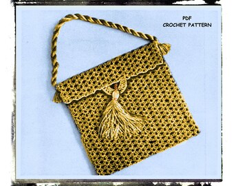 Instant Download PDF Easy Crochet Pattern to make a Girls Handbag or Womens Small Bag or Evening Purse Tassle Fastening 3 Ply Yarn