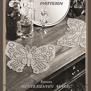 Instant Download PDF Crochet Pattern to make a Filet Lace Butterfly Dressing Table Place Mat Doiley Country Cottage Bedroom or Wall Art