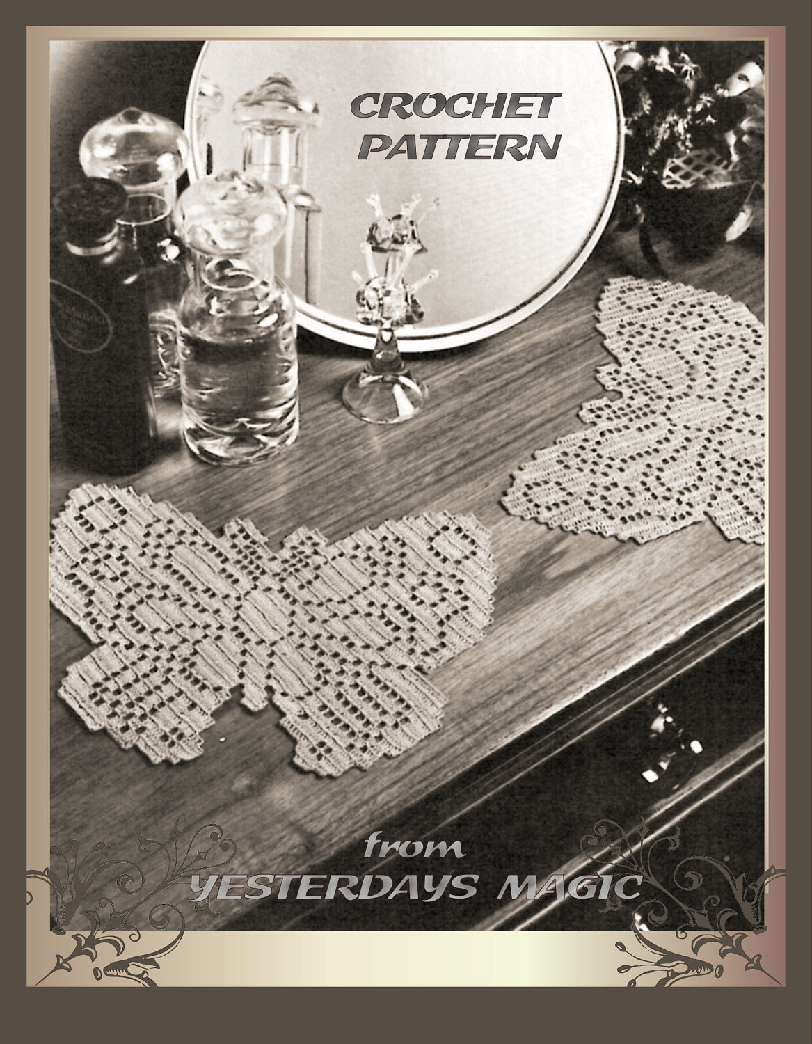 21 Crochet Filet Charts with Blankets, Doilies, and Appliqués 12 Filet Lace Butterfly Place Mat Crochet Pattern