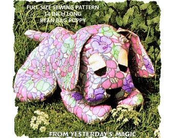 Full Size PDF Sewing Pattern Instant Download A4 Printable to make a 14 inch Long Puppy Dog Bean Bag Cuddly Floppy Soft Stuffed Fabric Toy