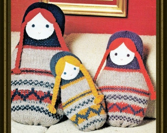 Instant Download PDF KNITTING PATTERN to make Russian Babooshka Dolls Baba Cushions Pillows 6 Sizes Soft Toy Bean Bag Door Stop Chunky Yarn