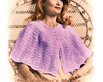 Instant Download PDF Easy KNITTING PATTERN to make a Lacy Shoulder Wedding Cape Evening Wrap Bed Jacket 8 ply yarn universal size