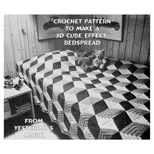 Instant Download PDF CROCHET Pattern to make a 3D Geometric Abstract Tumbling Blocks Cube Illusion Bedspread Blanket Afghan Sofa Throw Rug