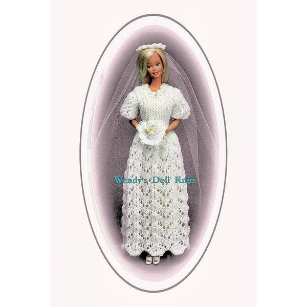 Instant Download PDF KNITTING PATTERN to make a Barbie or Sindy Wedding Bride Lace Dress Long Ball Gown Teen Doll Clothes Pants & Petticoat