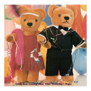 Instant Download PDF Knitting Pattern to make an Evening Suit Dress & Stole for Boy and Girl Teddy Bear or Chubby Doll 18 inches Tall