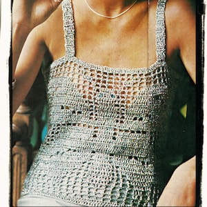Instant Download PDF Filet Crochet Pattern to make a Womens Camisole Vest Party or Sun Top Butterfly Motif 3 Sizes to fit 32 to 36 inch Bust