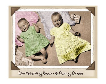 Instant Download PDF Crochet Pattern to make a Fine Lace Heirloom Baby Girls Christening Gown or Party Dress to fit up to 18 inch Chest