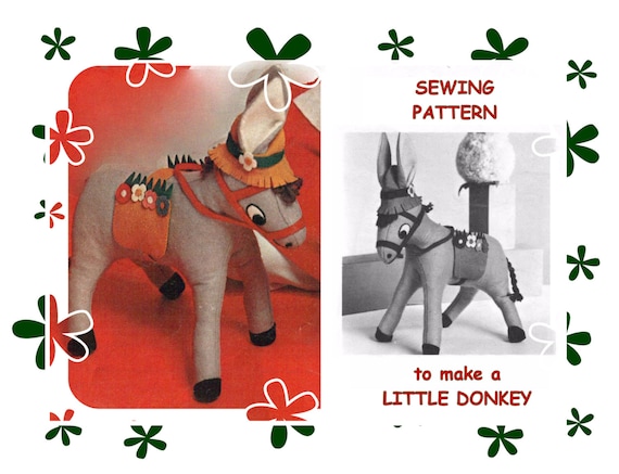 Full Size PDF Sewing Pattern Full Size A4 Printable to make a 14  inch tall Spanish Donkey or Horse Pony Bean Bag Soft Toy Animal
