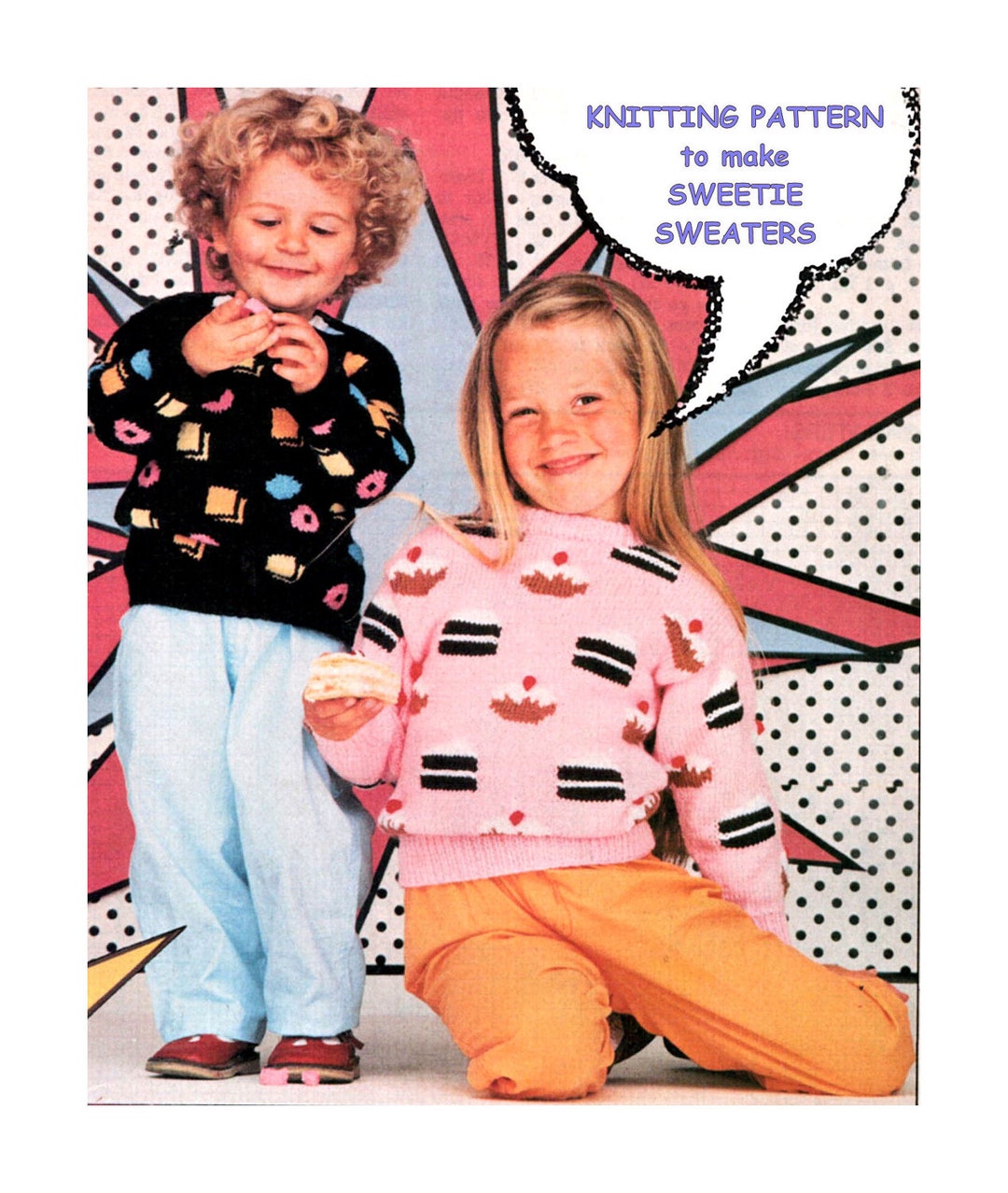 Instant Download PDF Intarsia KNITTING PATTERN to Make 2 Childrens