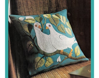 PDF Full Size Printable Sewing & Scandinavian Embroidery Template and Instructions to make a Turtle Doves Cushion Pillow Easy Beginners