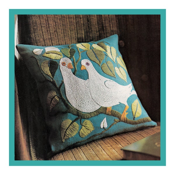 PDF Full Size Printable Sewing & Scandinavian Embroidery Template and Instructions to make a Turtle Doves Cushion Pillow Easy Beginners