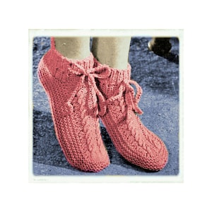 Instant Download PDF Fourties Knitting Pattern to make Cosy Womens Bedsocks Slipper Socks Bootees with Ankle Tie Foot Size UK 5 to 6