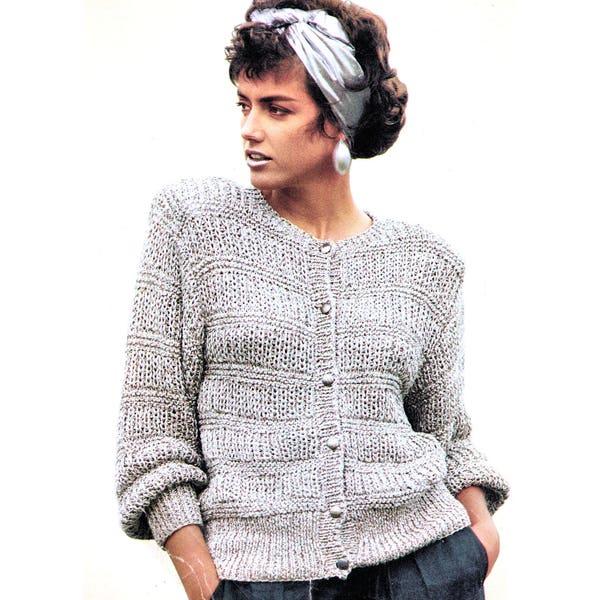 Instant Download PDF Knitting Pattern to make a Womens Sparkly Evening Cardigan Loose Fit Jacket 10 Ply Yarn 2 sizes 32 to 38 inch Bust