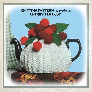 Instant download PDF  Easy Beginners Knitting & Crochet  Pattern to make a Tea Cosy Teapot Cozy Cherry Topped Rustic Country Cottage Kitsch