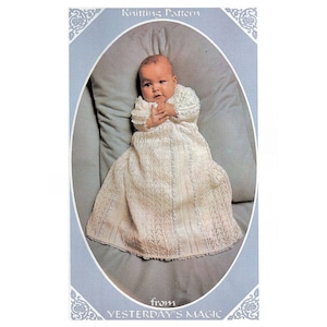 Instant Download PDF Knitting Pattern to make a Lace & Ribbon Christening Gown or Baby Party Dress One Size to fit Newborn up to 6 Months