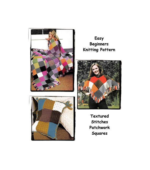 Instant Download Pdf Easy Beginners Knitting Pattern To Make A Patchwork Sampler Blanket Aran Style Bedspread Cushion Fringed Poncho Cape Instant Download Pdf Easy Beginners Knitting Pattern To Make A Patchwork Sampler Blanket Aran Style Bedspread Cushion Fringed Poncho Cape