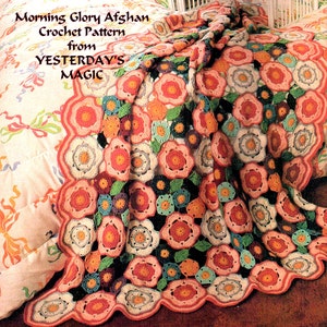 Instant Download PDF Crochet Pattern to make a Morning Glory Flowers & Leaves Granny Squares Shaped Afghan Blanket Sofa Throw Rug