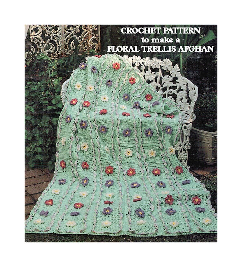 Instant Download PDF CROCHET PATTERN to make a Rose Flower Trellis Afghan Blanket Rug Sofa Throw Bedspread Bed Cover Country Cottage image 1