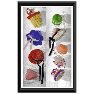 Instant Download PDF Sixties CROCHET PATTERN to make Barbie Sindy 12 inch Teenage Doll 7 Hats and 2 Bags Accessories Retro Mod Fashion
