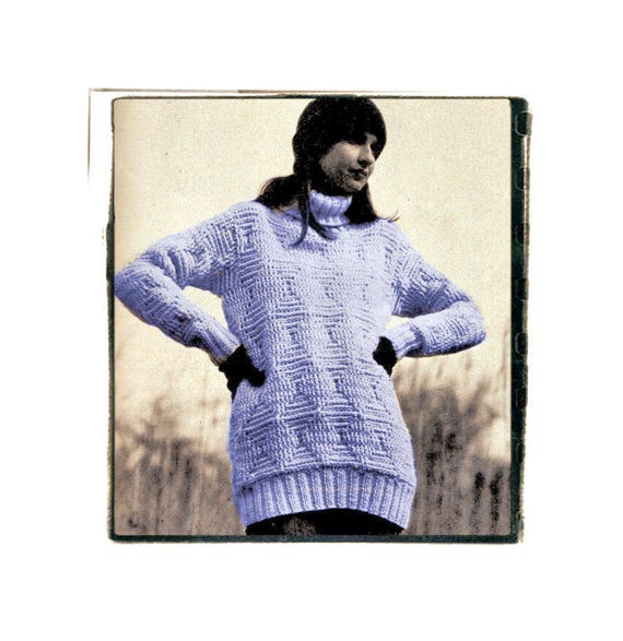 Instant Download Pdf Crochet Pattern To Make A Roll Neckthigh Length Oversize Womens Tunic Sweater 10 Ply Yarn 2 Sizes 32 To 38 Inch Bust