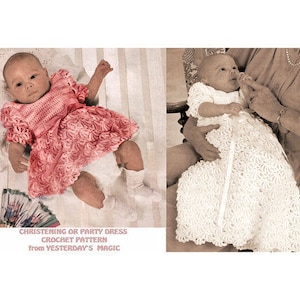 Instant Download PDF Crochet Pattern to make a Baby Girls Lace Christening Gown or Party Dress 4 Ply Yarn 3 sizes 18 to 22 inch Chest