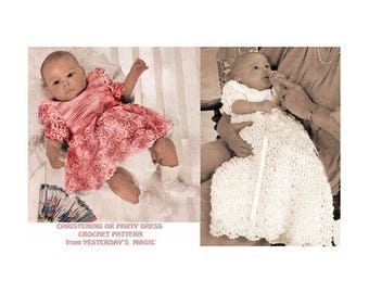 Instant Download PDF Crochet Pattern to make a Baby Girls Lace Christening Gown or Party Dress 4 Ply Yarn 3 sizes 18 to 22 inch Chest