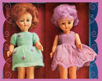 Instant Download  PDF KNITTING PATTERN to make Two Pretty Party Dresses for a 12 inch Girl Fashion Doll Clothes Outfits 3 Ply yarn